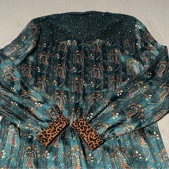 Esqualo green multi print semi sheer blouse size 12 - Picture 11 of 13